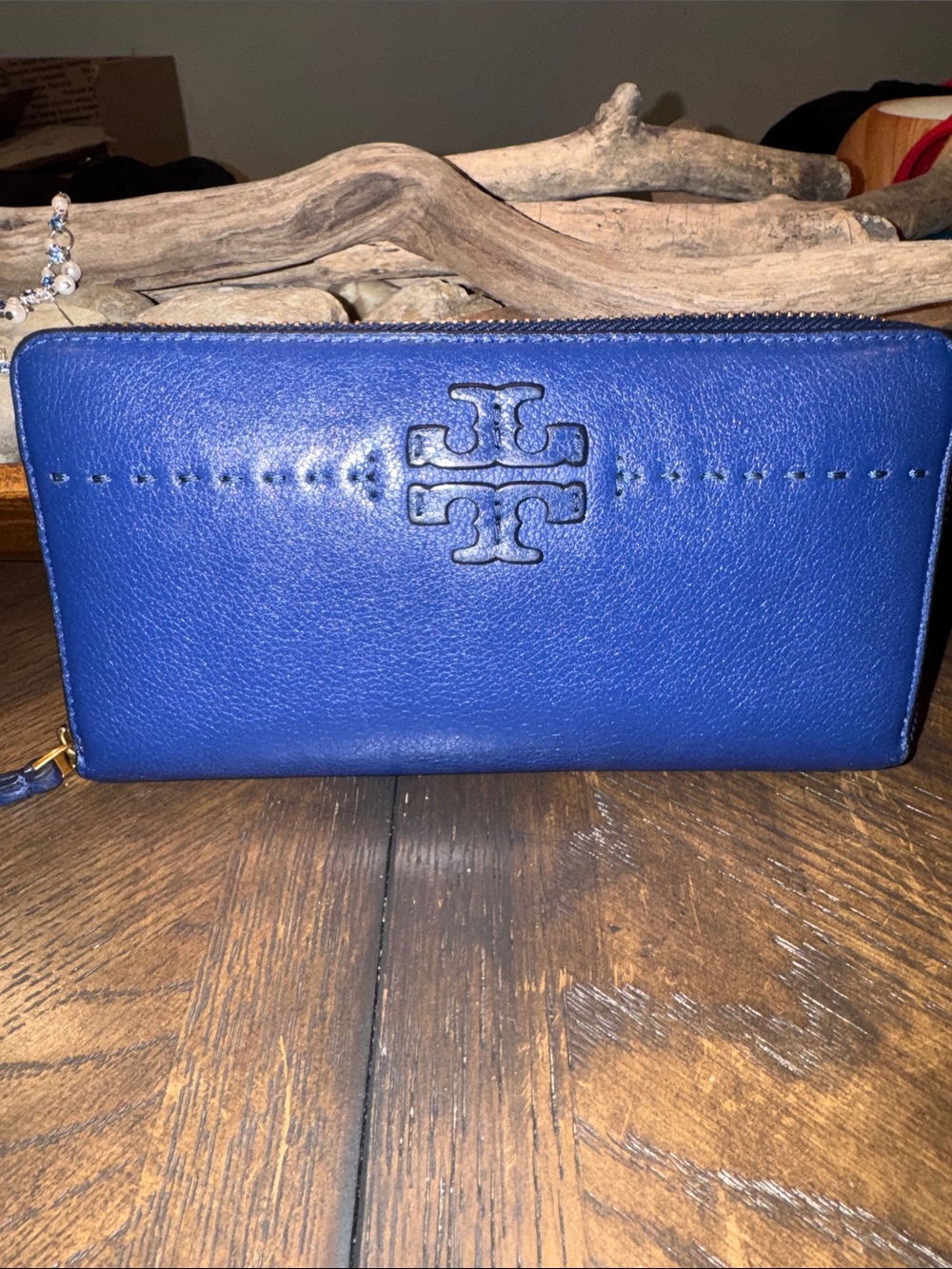 Tory Burch Royal Blue Leather Zip-Around Wallet EUC